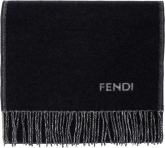Fendi Logo Intarsia Kasjmieren Sjaal - Heren - Accessoires - Blauw - Maat: ONE Size Kasjmier