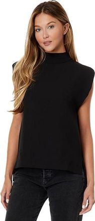 English Factory Mock Neck Shoulder Pad Top Womens Clothing Black : XS, Polyester