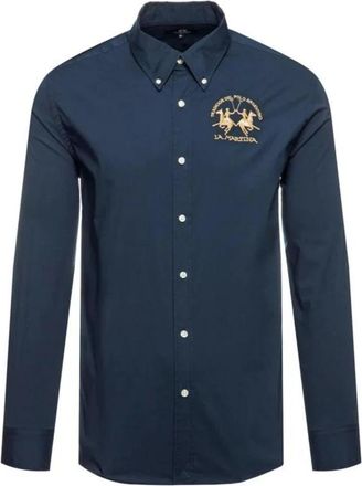 La Martina Stretch Regular Fit Katoenen Overhemd - Heren - Casual Overhemden - Blauw - M - Katoen - Overhemden