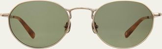 Garrett Leight Mens Ocampo Metal Round Sunglasses with Side Shields
