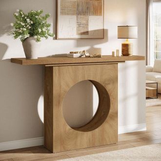 Tribesigns Tribesigns 41.3 Farmhouse Console Table, Small Wooden Entryway Table with Round Hole Design, Narrow Sofa Table Behind Couch for Living Room