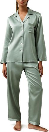 LilySilk Full Length Silk Pajamas Set in Avocado Green at Nordstrom, Size Medium