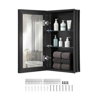 OEM Botiqu&iacute;n Con Espejo Para Ba&ntilde;o Con Puerta De Espejo Y Estantes De Vidrio Ajustables, Instalaci&oacute;n Empotrada Y Montada En Pared, Aluminio, Organizador De