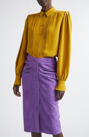 Valentino Pintuck Silk Cady Button-Up Shirt in Yellow at Nordstrom, Size 6 Us