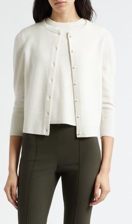 Vince Wool Blend Crewneck Cardigan in Off White at Nordstrom, Size Xx-Small