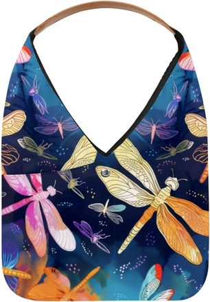 Generic Dragonflies Watercolor Pattern Reusable Lightweight Grocery Bags - Foldable Into Compact Pouch, Washable & Sturdy, Multipurpose for Shopping and Trave