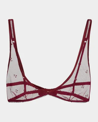 Kiki De Montparnasse Cerise Cherry-Embroidered Mesh Bra