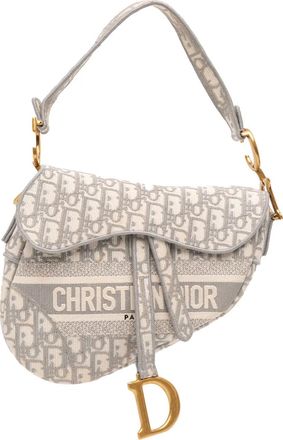 Dior Borsa a spalla Saddle in tela con ricamo e motivo Oblique 2021 - Grigio
