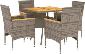 vidaXL Set De Comedor Jard&iacute;n 5 Pzas Con Cojines Rat&aacute;n Pe Acacia Gris Vidaxl