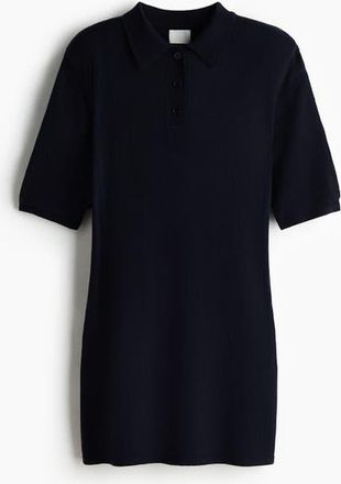 H&M Fine-knit Polo Dress in Navy Blue at Nordstrom, Size X-Small