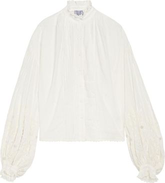 Thierry Colson Slava Embroidered Balloon Sleeve Cotton Shirt - Off White - XL (UK16 / XL)