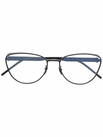 Saint Laurent Eyewear polished-effect round-frame glasses - unisex - Metal (Other) - 57 - Black