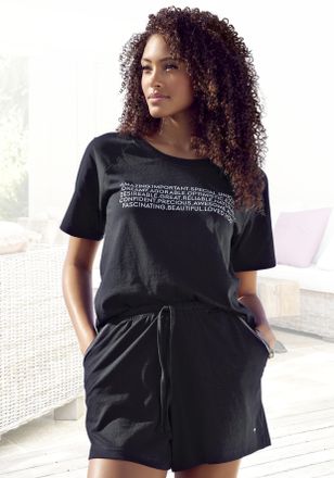 Kangaroos Shorty KANGAROOS, Damen, Gr. 32/34, schwarz, Single Jersey, Obermaterial: 100% Baumwolle, bedruckt, bequem kurz, Rundhals, Raglan&auml;rmel, Homewear-Sets 