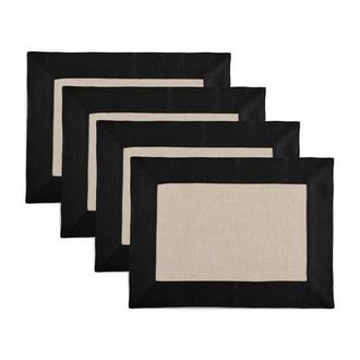 Solino Home Linen Placemats Set of 4, 14 x 19 Inch for Dining Table, Holiday and Everyday Table Decor - Contempo in Black And Natural at Nordstrom