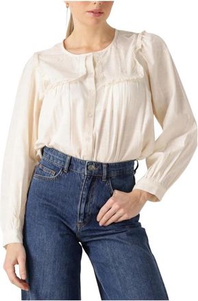 Lollys Laundry Dooblell Shirt LS - Dames - Blouses - Beige - XS - Katoen - Overhemden