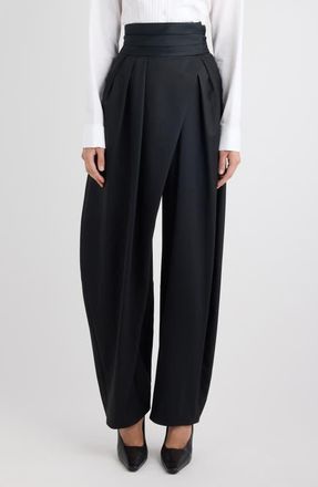 Alaia Tux High Waist Stretch Wool Barrel Leg Pants in Noir Alaia at Nordstrom, Size 12 Us