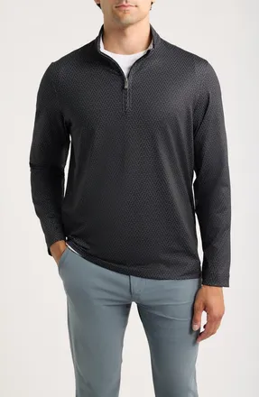 Johnston & Murphy Game Day XC+ Goal Post Print Quarter Zip Pullover in Black at Nordstrom, Size Medium