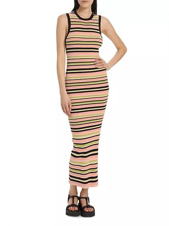 ATM Anthony Thomas Melillo Yarn Stripe Sleeveless Midi Dress In Multi Stripe