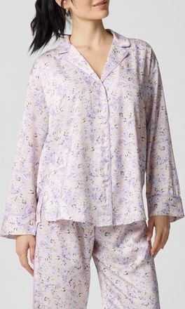 Florence By Mills Dream Satin Pajama Shirt in Lavender Bouquet at Nordstrom Rack, Size Xx-Small