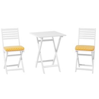 Beliani Beliani - Conjunto Bistr&oacute; De Jard&iacute;n Blanco De Madera De Acacia 3 Piezas Con Cojines Amarillos Plegable Dise&ntilde;o Moderno Fiji
