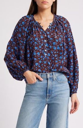 Rails Indi Floral Cotton Balloon Sleeve Top in Russet Camellia at Nordstrom Rack, Size Medium