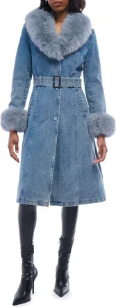 Azalea Wang Kaya Denim Jacket with Faux Fur Trim in Blue at Nordstrom, Size Large