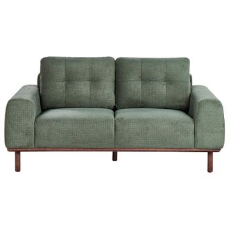 Beliani Sof&aacute; De 2 Plazas De Tela Sala De Estar De Estilo Moderno Patas De Madera Oscura Verde Laurila