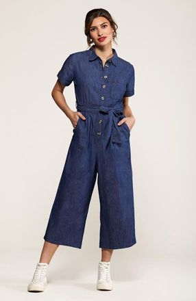 Yumi Chambray Light Denim Button Jumpsuit in Blue at Nordstrom, Size 10