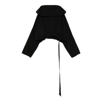 Rick Owens Light Jackets, female, Black, Size: ONE SIZE Black Cotton Hooded Top with Strap Detail