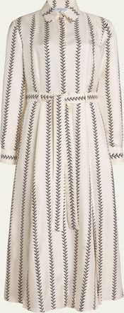 Gabriela Hearst Galway Riding-Boot Striped Silk Belted Midi Shirtdress
