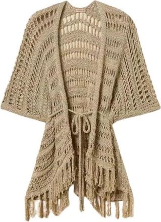 Twinset Poncho in maglia crochet - Dames - Ponchos - Beige - ONE Size - Polyester - Jassen