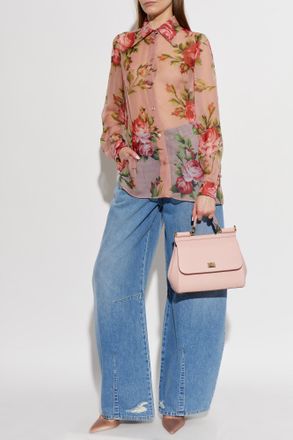 Dolce & Gabbana Silk Shirt With Floral Motif, Womens, Pink