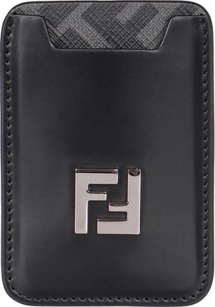 Fendi Geruite Motief Leren Kaarthouder - Heren - Portefeuilles - Zwart - ONE Size - Katoen - Accessoires
