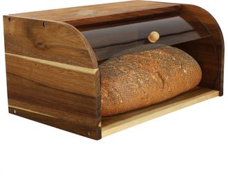 MegaChef Acacia Wood Bread Box with Sliding Plastic Lid