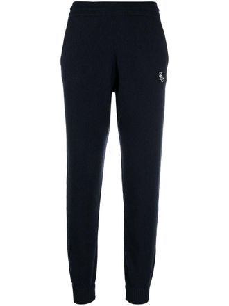 Sporty & Rich embroidered-logo cashmere track pants - Blue