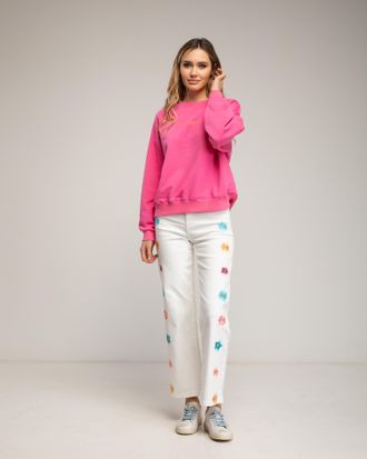 Tantra Straight fit jeans met geborduurde bloemen aan de voorkant
