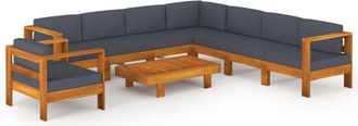 vidaXL Vidaxl - Muebles De Jard&iacute;n 9 Pzas Con Cojines Gris Oscuro Madera Acacia