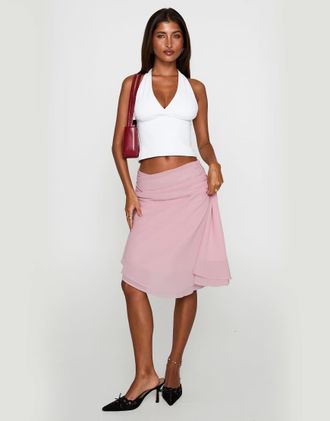 Princess Polly Evanscence - Gonna midi in chiffon rosa con fondo asimmetrico raccolto in vita