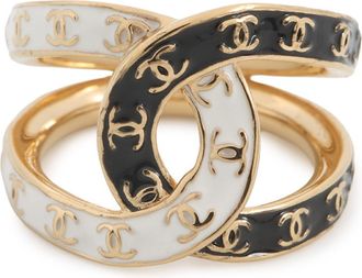 Chanel Black White Band Ring (Pre-Owned)