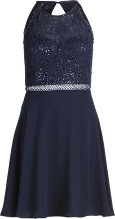 Vera Mont Kleedjes, Dames, Blauw, M, Pailletten, Kanten cocktailjurk met pailletten