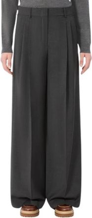 Max Mara Adelfi Wijde Broek - Dames - Wijde Broeken - Grijs - 2XS - Wol - Broeken