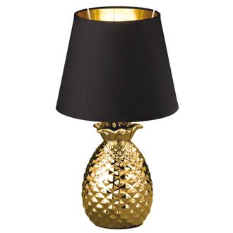 Reality Reality Leuchten - L&aacute;mpara De Sobremesa Decorativa Pineapple Pineapple Gold Con Pantalla Negra &Oslash;20 Cm Trio Lighting