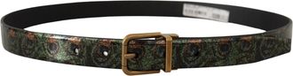 Dolce & Gabbana Mens Multicolor Leather Vernice Pavone Bronze Metal Belt