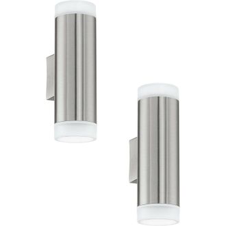 Loops 2 PACK IP44 Outdoor Up & Down Wall Light Stainless Steel 3W GU10 Porch Lamp in Metallics