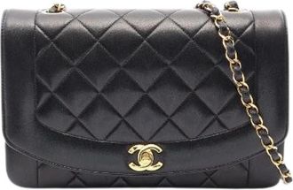 Chanel Pre-owned Matelasse Diana Flap Lambskin Shoulder Bag - Dames - Vintage Schoudertas - Zwart - ONE Size - Leer - Vintage