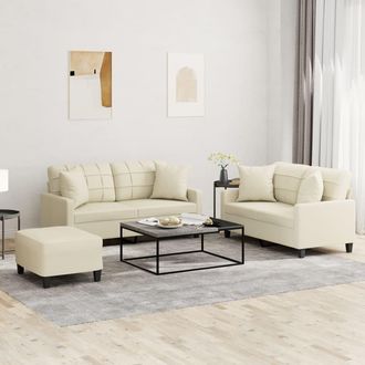 vidaXL Vidaxl - Juego De Sof&aacute;s Con Cojines 3 Piezas Cuero Sint&eacute;tico Color Crema