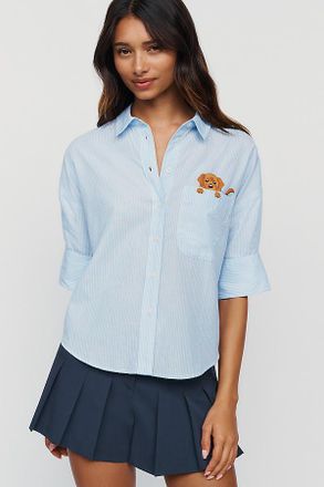 Maeve Mabel Boxy Oxford Embroidered Shirt Top