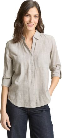 Tom Tailor Langarmbluse TOM TAILOR Regular, Damen, Gr. 34, soft taupe grau, Web, Obermaterial: 100% Baumwolle, regular fit h&uuml;ftbedeckend, V-Ausschnitt, Krempel&auml;r