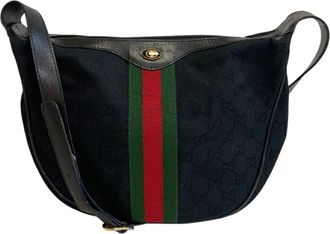 Gucci Sherry Line Black Canvas Shoulder Bag (Pre-Owned)