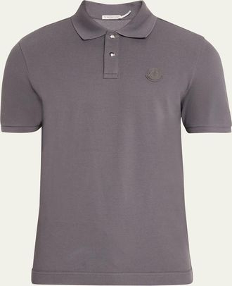 Moncler Mens Cotton Leather-Logo Polo Shirt